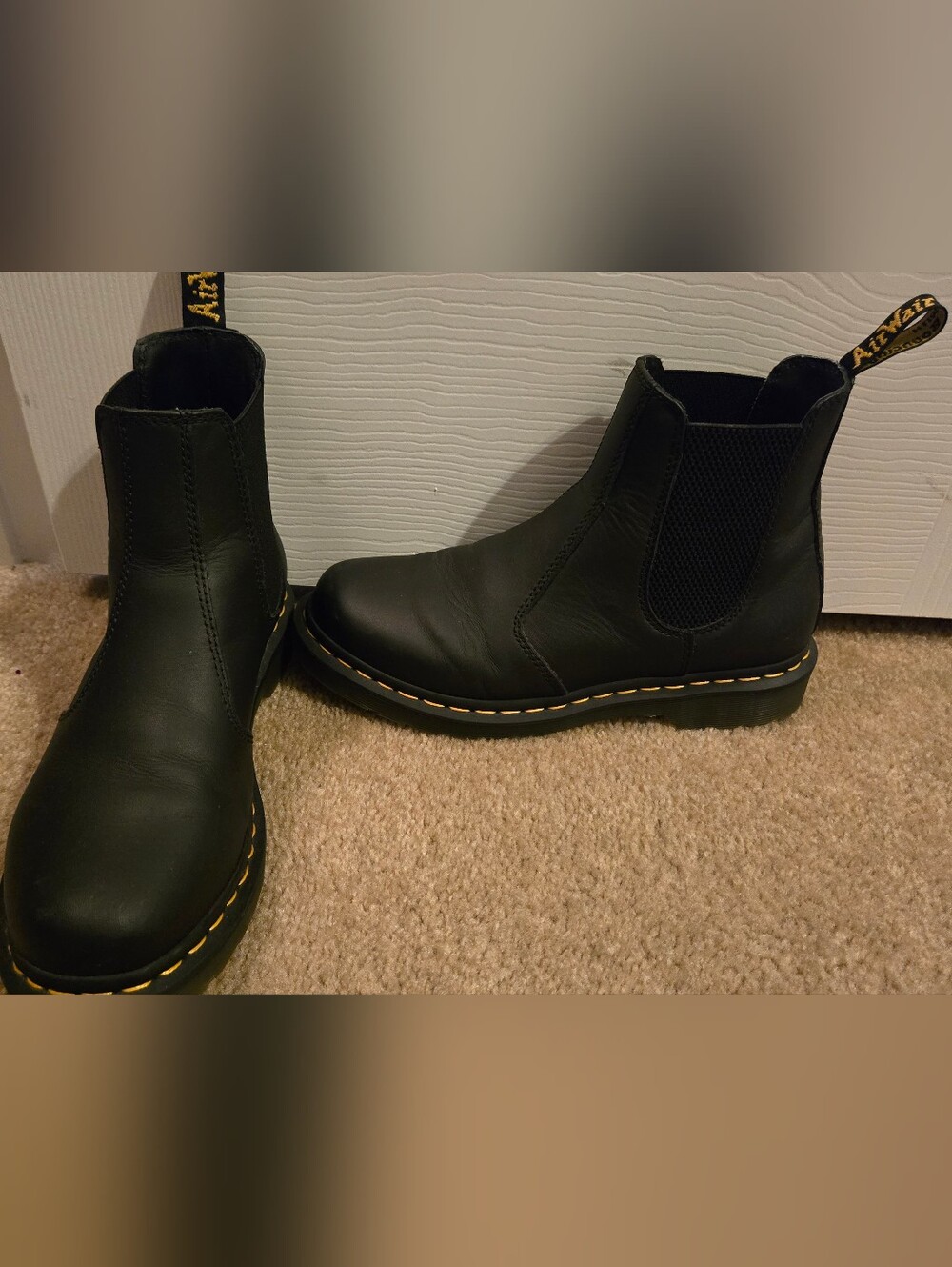 Dr. Martens Men's Black Leather Chelsea Boots with Yellow Stitching